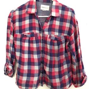 BCBGeneration pink and blue checkered plaid shirt